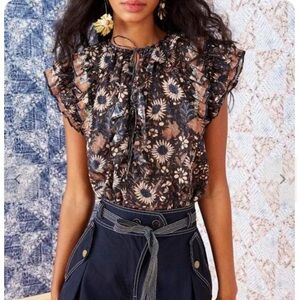 Ulla Johnson Greta Top in Obsidian Print - Size 8